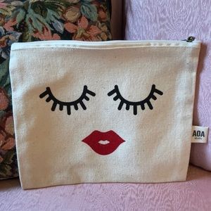 AOA Beige Make up Bag “Graphic Face” Size 8 X8 New